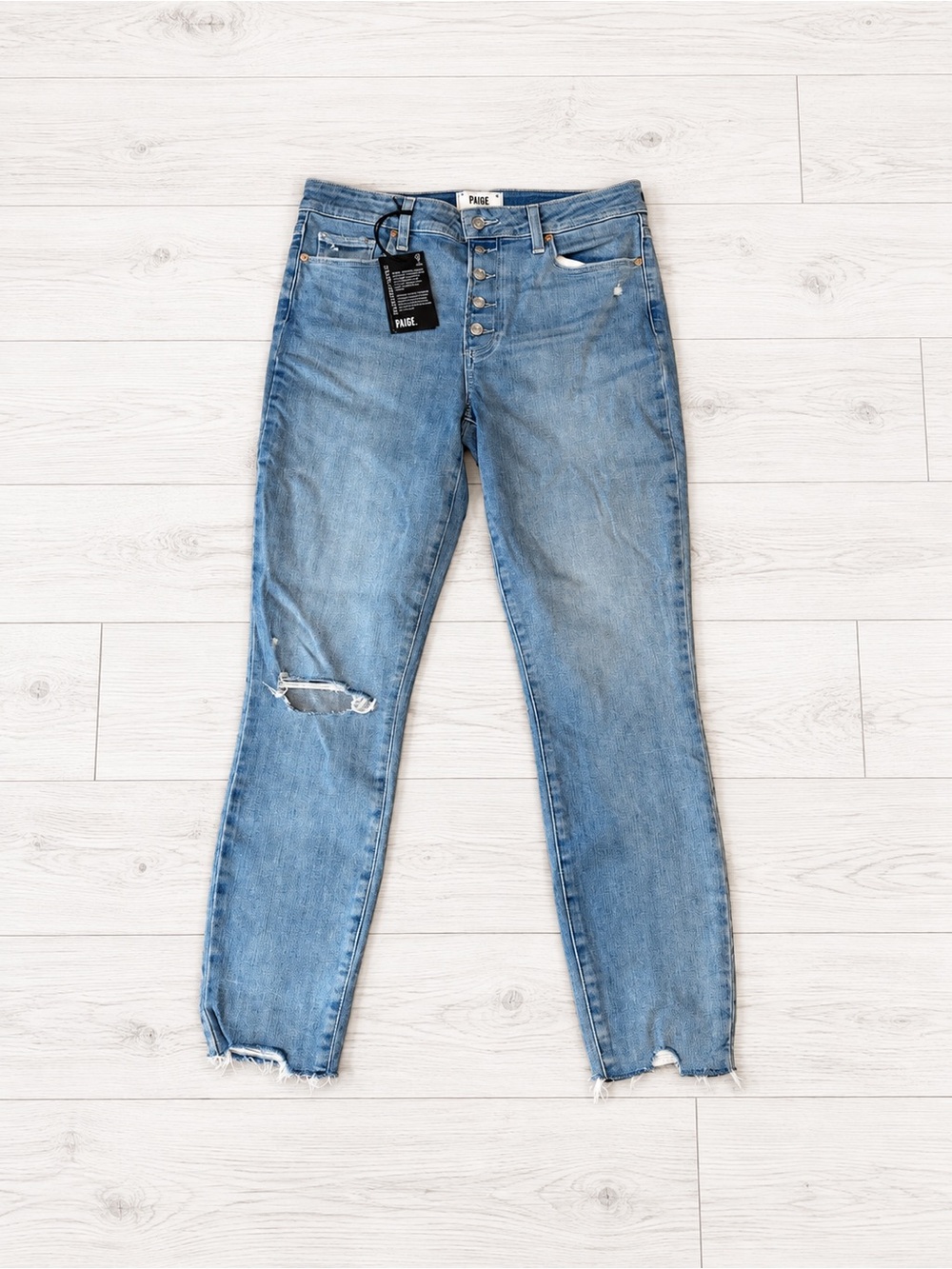 PAIGE Light Blue Straight-Leg Button-Fly Jeans